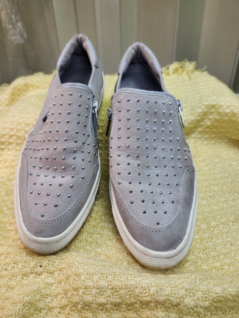 GIANNI BINI Studded Grey Slip-On Sneakers for Women